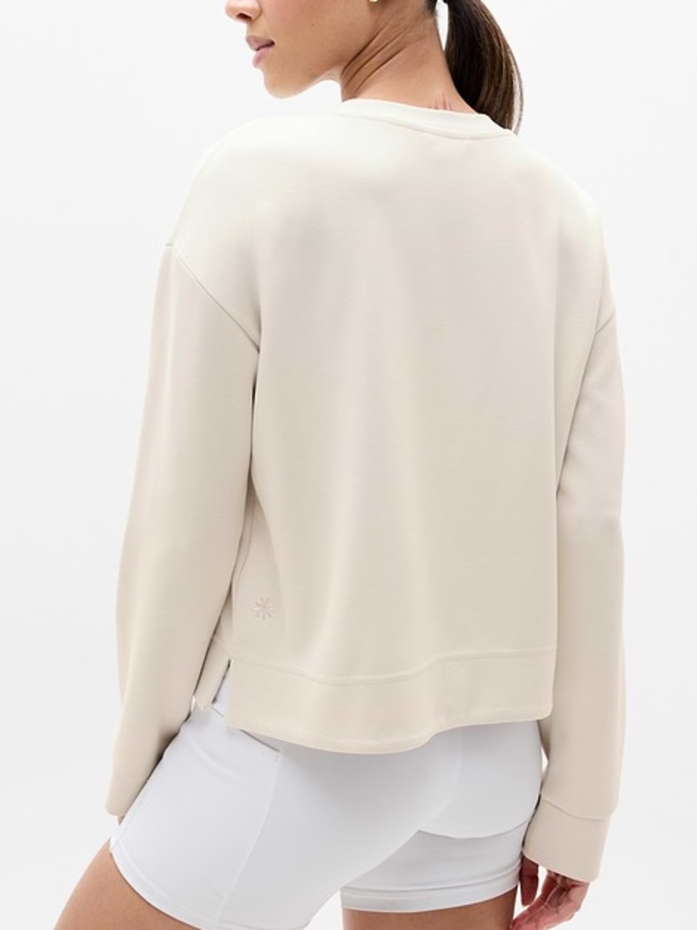 Athleta Seasoft Crewneck Sweatshirt Relaxed Fit Super Soft Bone Beige Medium